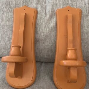 Vintage MCM wood  Wall Candle Holders